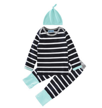 Striped 3-Piece Baby Outfit Set: Hat, T-Shirt, Pants