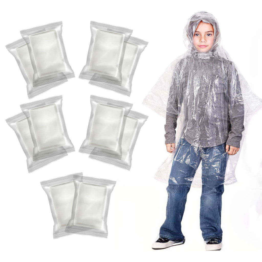 EcoNour Kids Rain Poncho (10-Pack) | Transparent Rain Coat - Emergency Rain Ponchos for Kids | Disposable Rain Poncho Raincoat- Kids Ponchos Pack | Kids Rain Ponchos with Clear Hood Raincoat