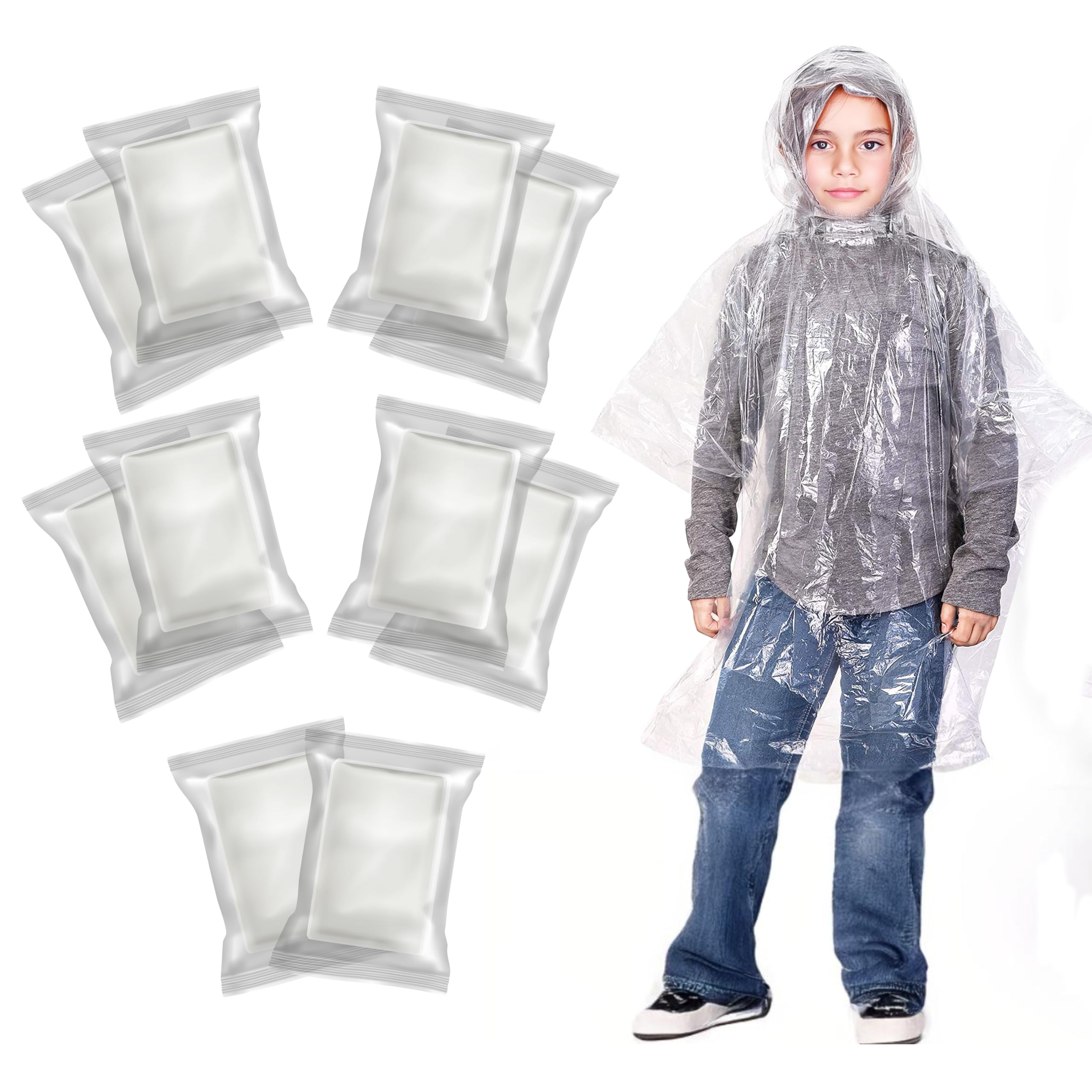 EcoNour Kids Rain Poncho (10-Pack) | Transparent Rain Coat - Emergency Rain Ponchos for Kids | Disposable Rain Poncho Raincoat- Kids Ponchos Pack | Kids Rain Ponchos with Clear Hood Raincoat