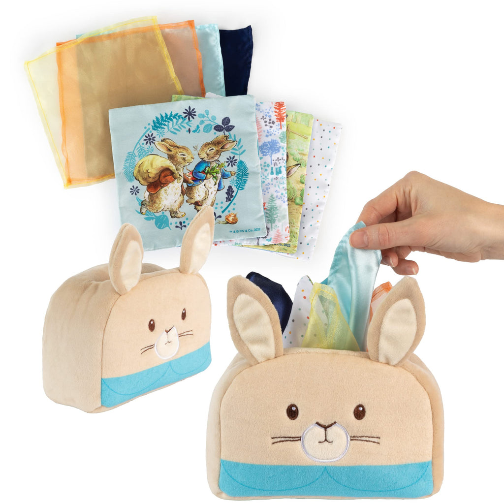Kids Preferred Peter Rabbit Tissue Box Montessori Sensory Toy 8 Double Sided Tissues For Infants Babies and Kids Based on the Beatrix Potter Books