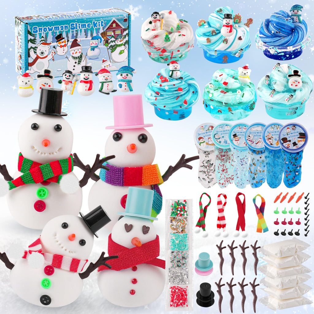 LAWOHO Build a Snowman Kit with Clear Slime & Air Dry Clay for Kids Christmas Crafts for Kids Slime Kit for Kids Christmas Gifts for Kids Stocking Stuffers for Kids Christmas Crafts Snowman Kit