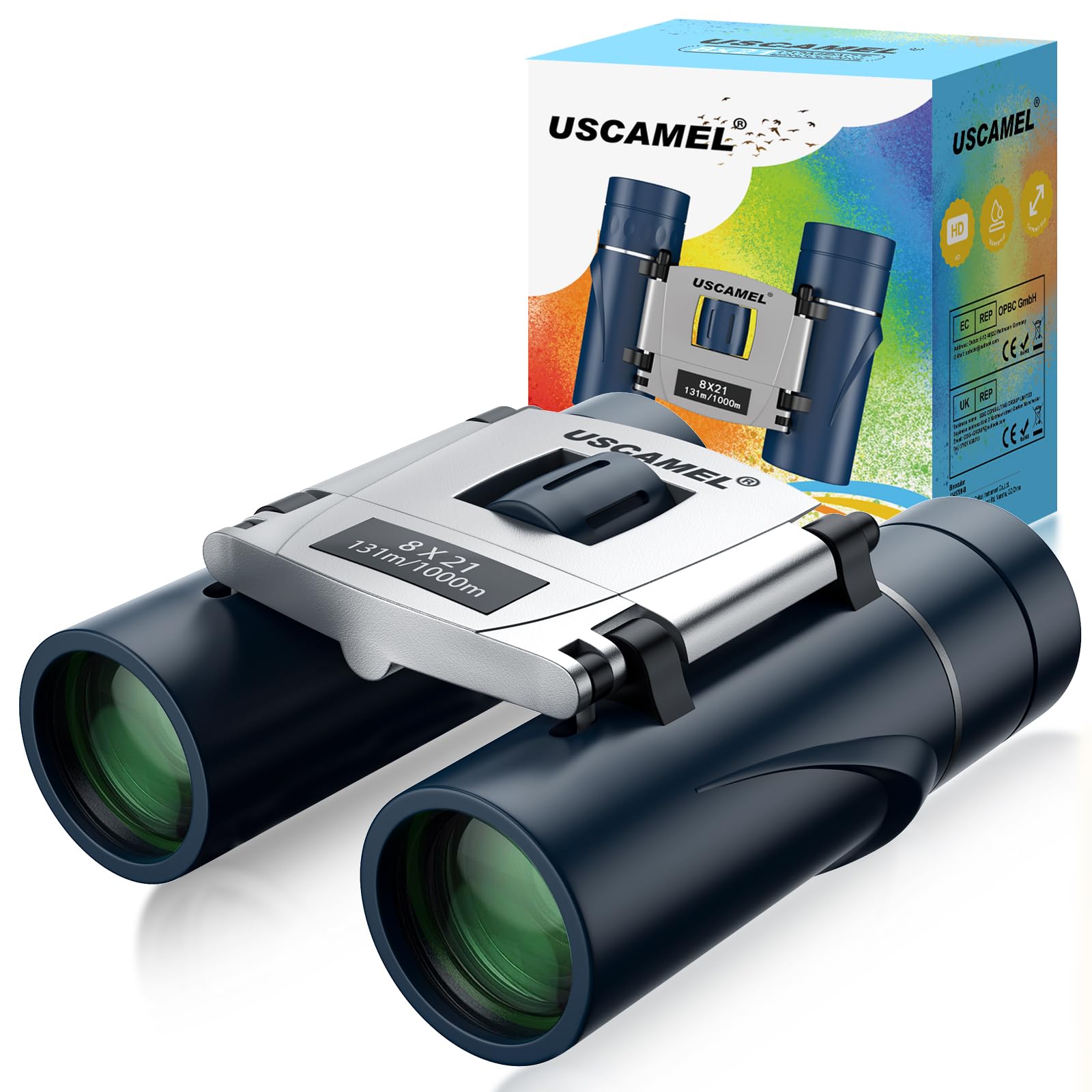 USCAMEL Binoculars for Kids and Adults 8×21 Compact Binoculars Small Size- Bird Watching Travel Camping Hunting(Blue)