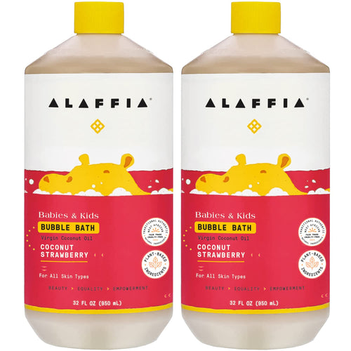 Alaffia Babies and Kids Bubble Bath Gentle Baby Essentials for Delicate Skin Cleansing & Calming Bubbles Plant Based Formula Vegan Coconut Strawberry (2 Pack - 32 Fl Oz Ea)