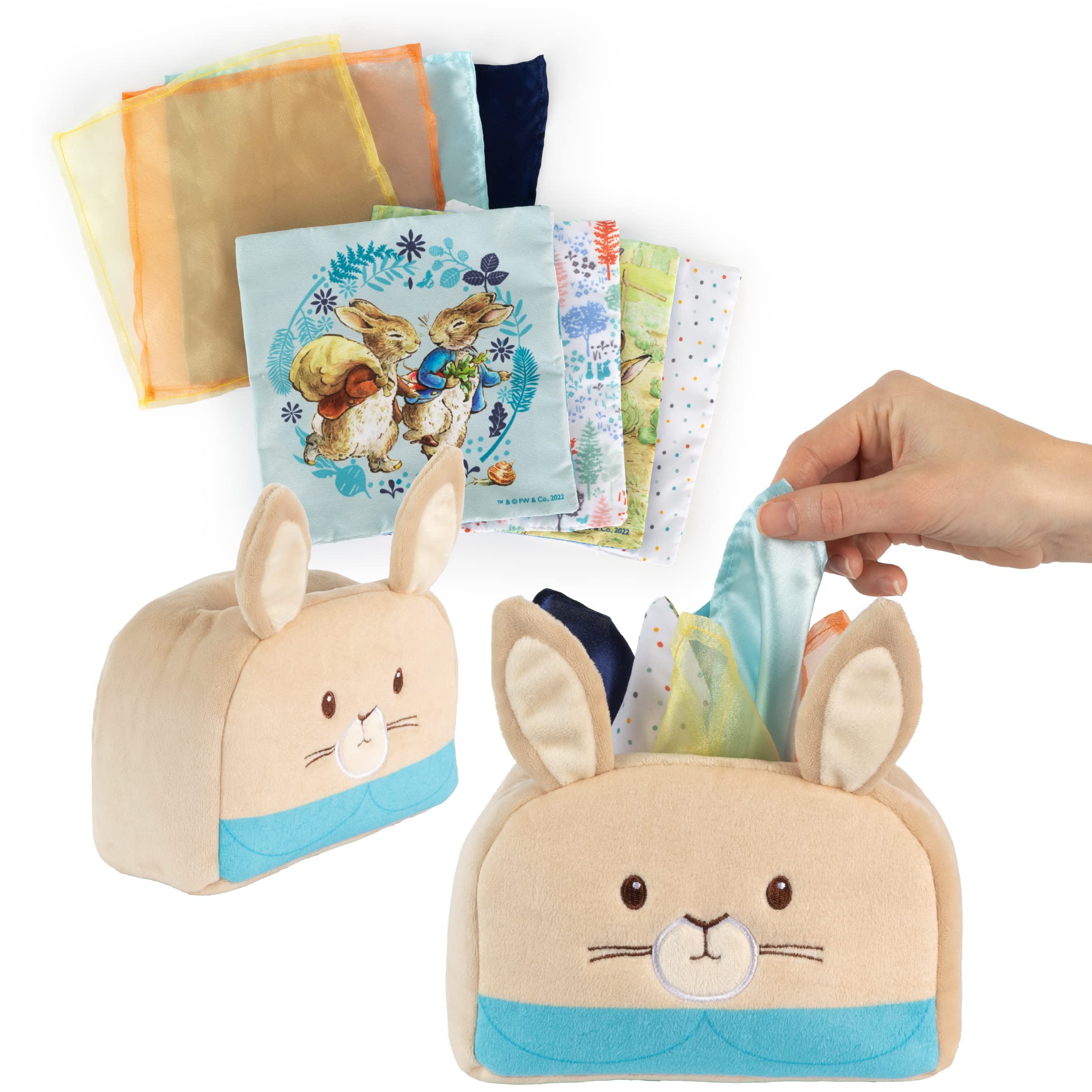 Kids Preferred Peter Rabbit Tissue Box Montessori Sensory Toy 8 Double Sided Tissues For Infants Babies and Kids Based on the Beatrix Potter Books