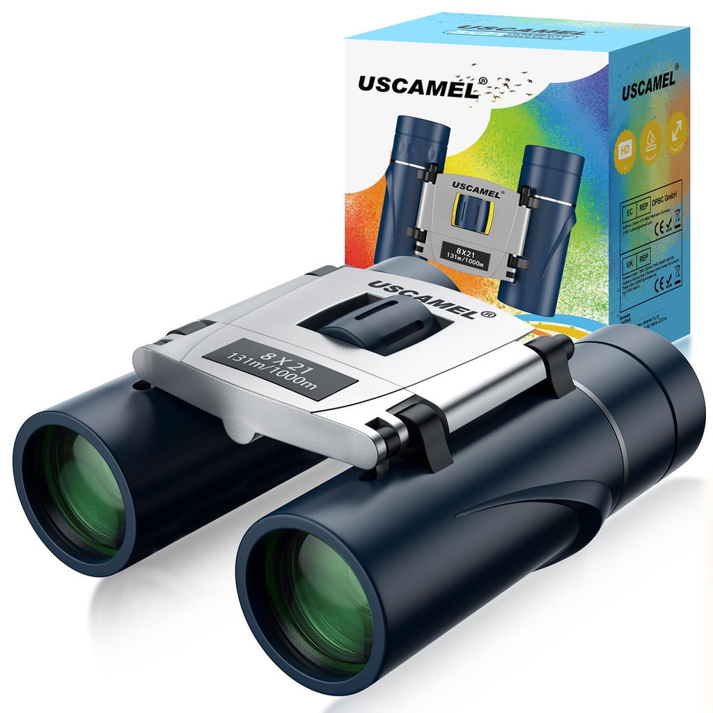 USCAMEL Binoculars for Kids and Adults 8×21 Compact Binoculars Small Size- Bird Watching Travel Camping Hunting(Blue)