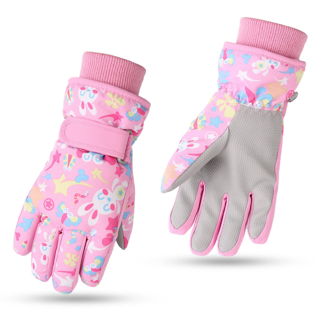 JANGANNSA Winter Kids Ski Gloves Boys Girls Cold Weather Snow Glove Waterproof Ski Snowboard Gloves with Fleece Lining (9-13 Years Pink)