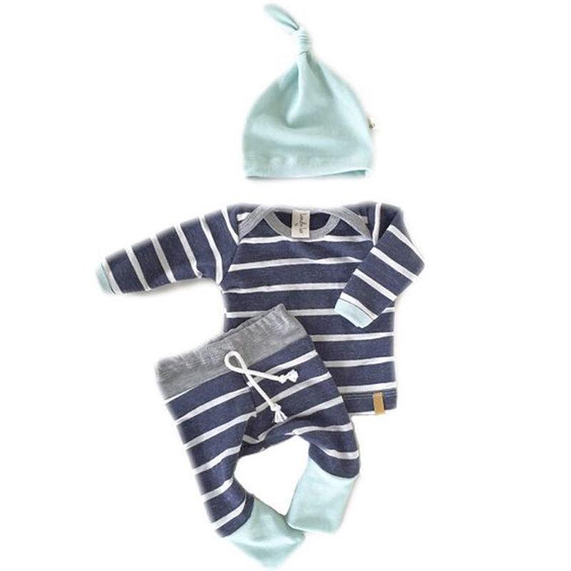Striped 3-Piece Baby Outfit Set: Hat, T-Shirt, Pants