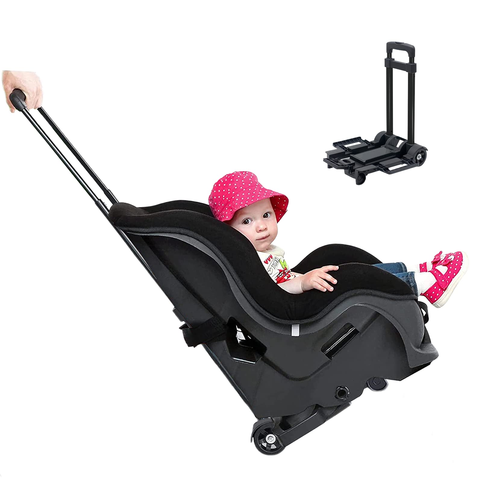 Car Seat Stroller Car Seat Carrier for Airport Car Seat Carrier with Wheels and Compact Fold Foldable Car Seat Travel Cart with Belt