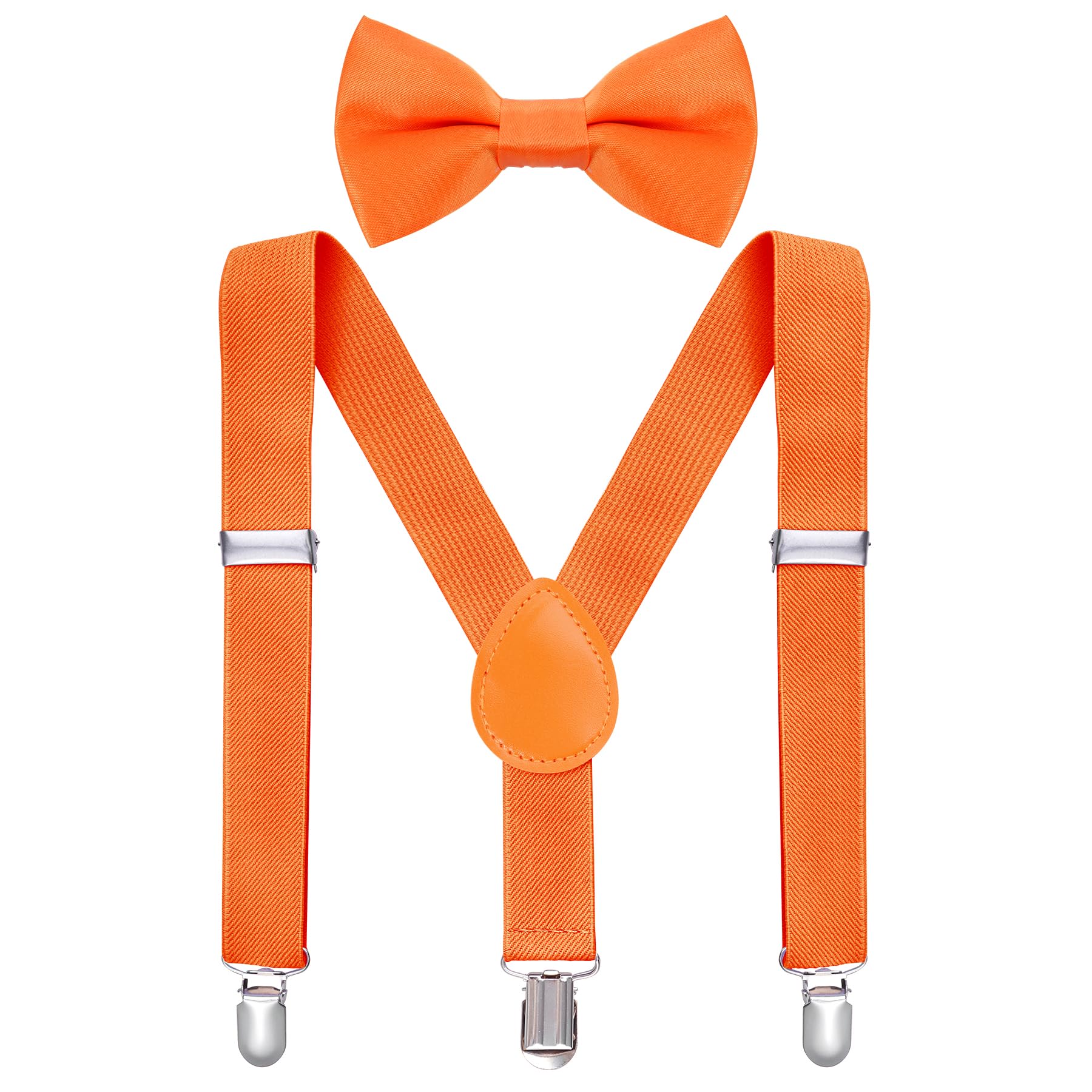 Bskifnn Kids Suspenders Bow Tie Sets Classic Solid Color Toddler Suspenders for Kids Wedding Party (Solid Orange kids)