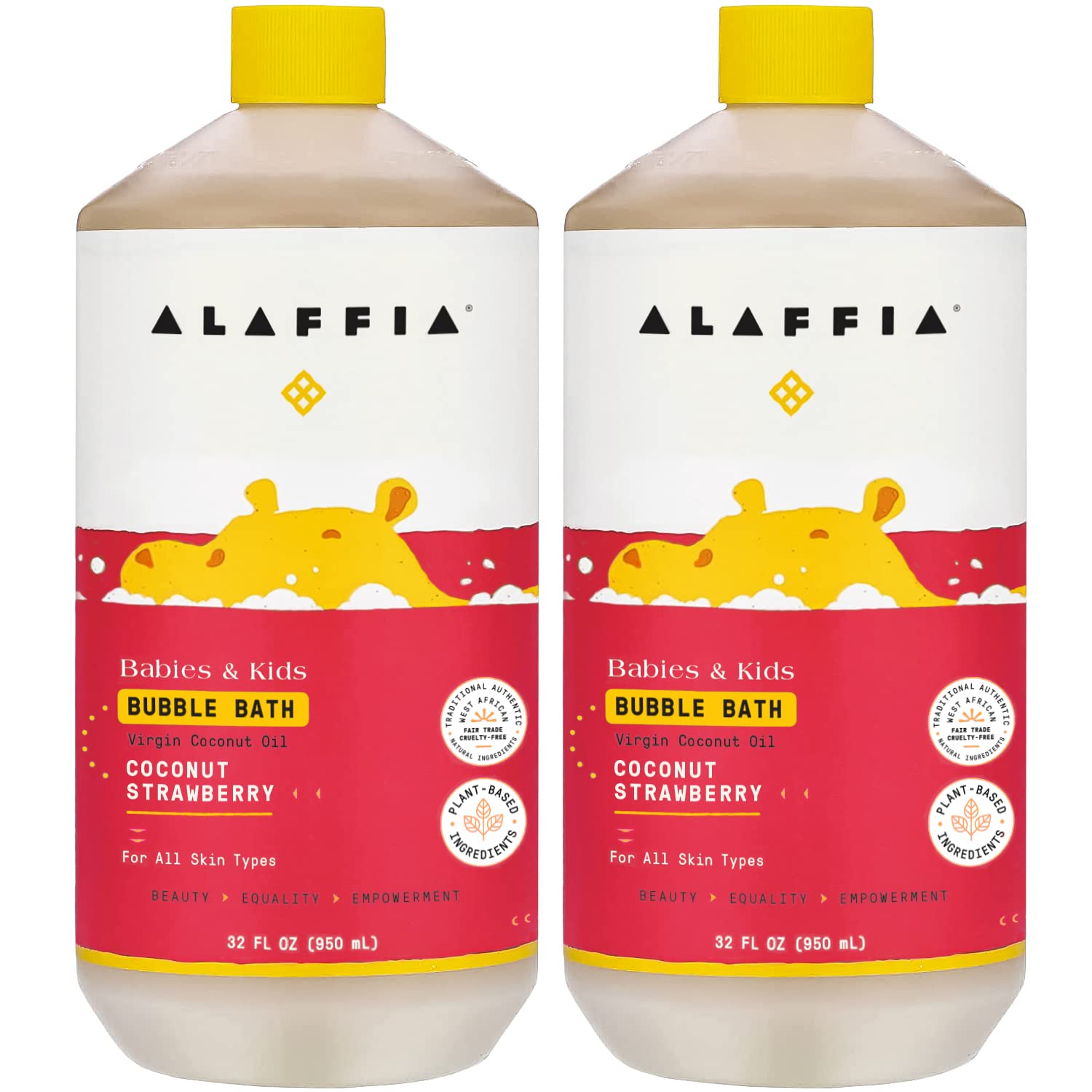 Alaffia Babies and Kids Bubble Bath Gentle Baby Essentials for Delicate Skin Cleansing & Calming Bubbles Plant Based Formula Vegan Coconut Strawberry (2 Pack - 32 Fl Oz Ea)
