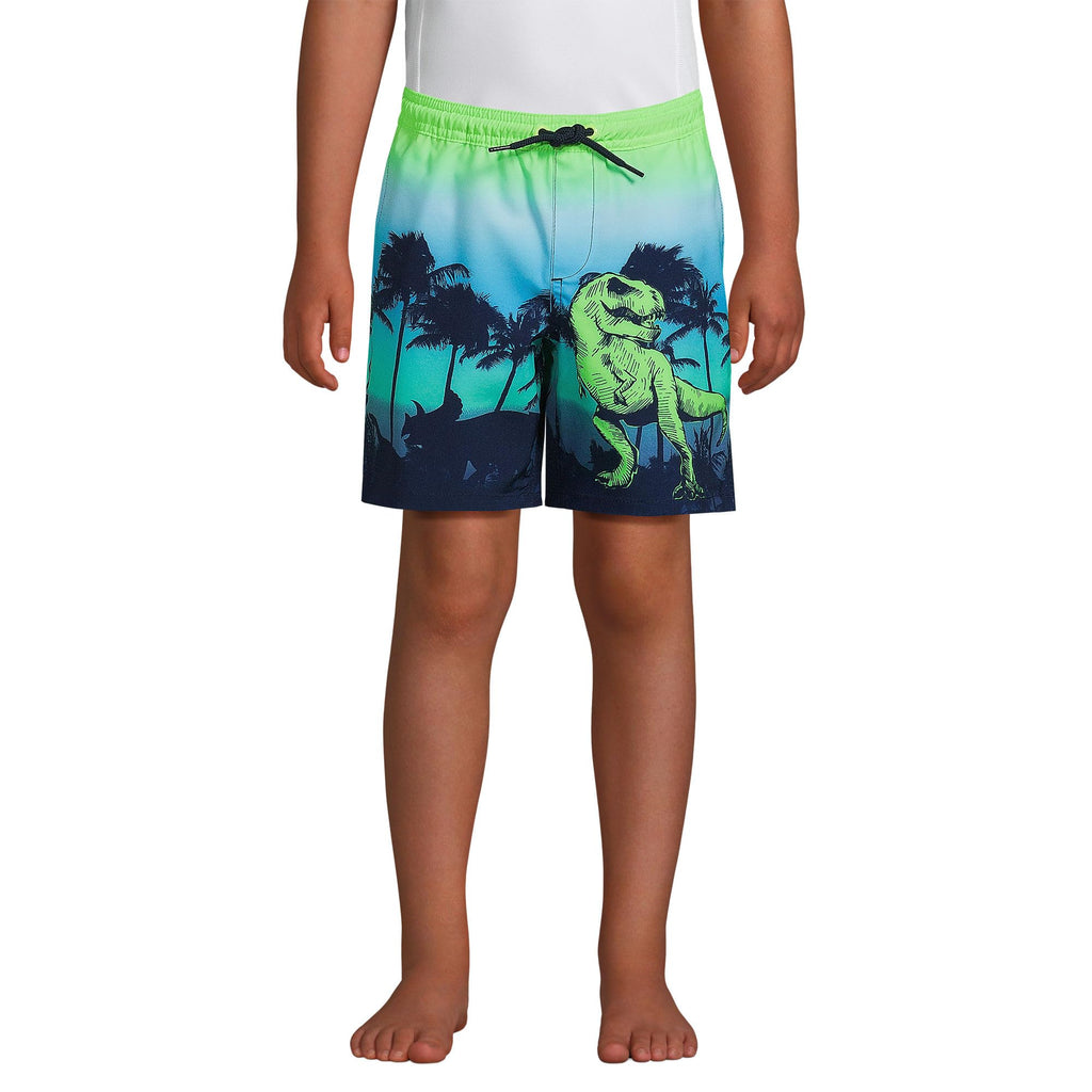 Lands End Boys Active Stretch Swim Trunk Navy Sunset Dinosaur Kids X-Large