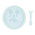 Bumkins Disney Baby and Toddler Plate and Spoon Set Silicone Dish for Babies and Kids Baby Led Weaning Children Feeding Supplies Microwave Safe Platinum Silicone Ages 6 Months Up Mickey Mouse